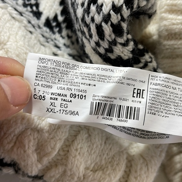 MANGO Women's Jacquard Knitted Sweater White Black Sz XL Fair Isle Cable Knit - Picture 12 of 12